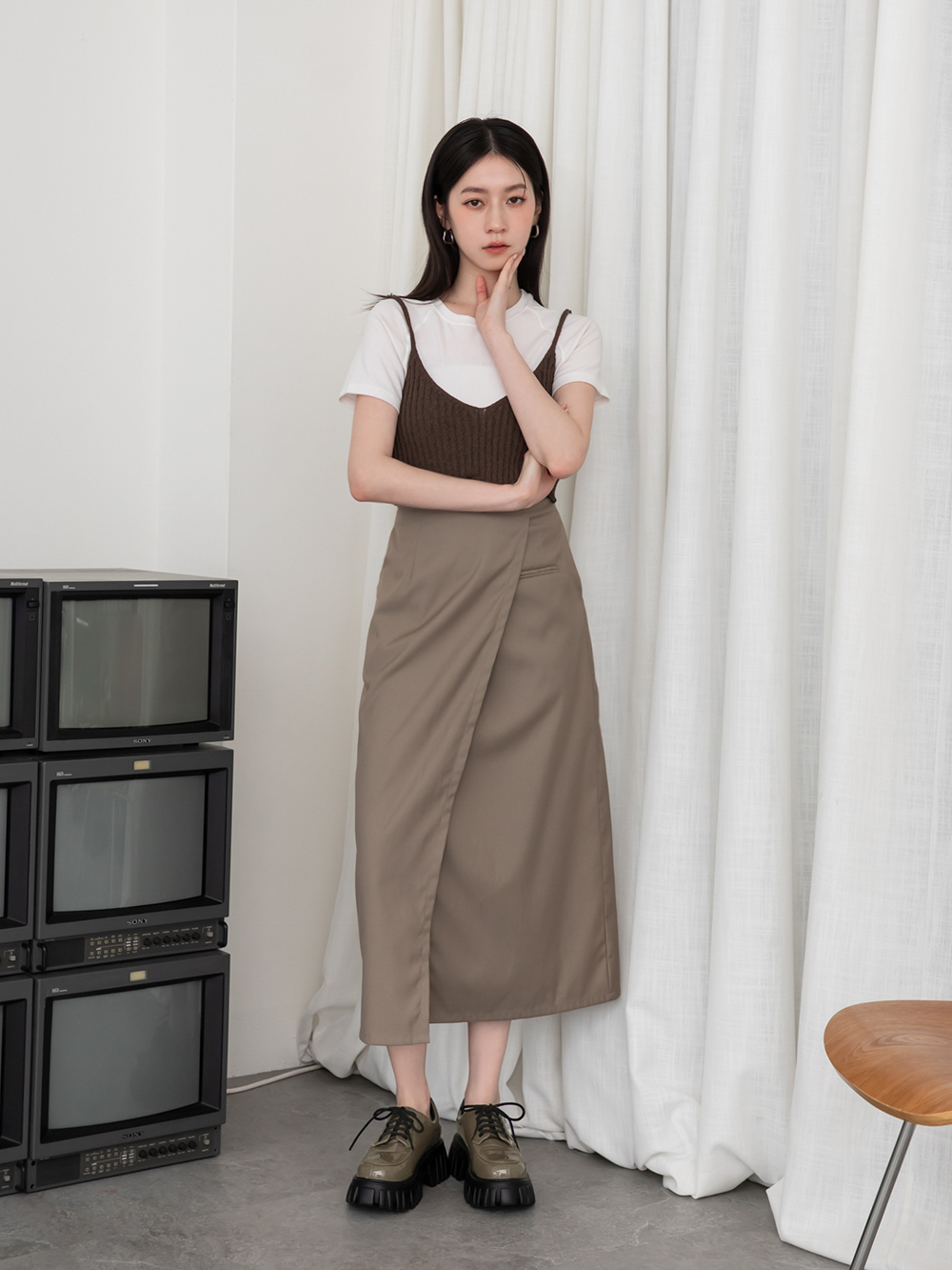 摩登少女.輕量鋸齒底綁帶德比鞋 摩卡灰