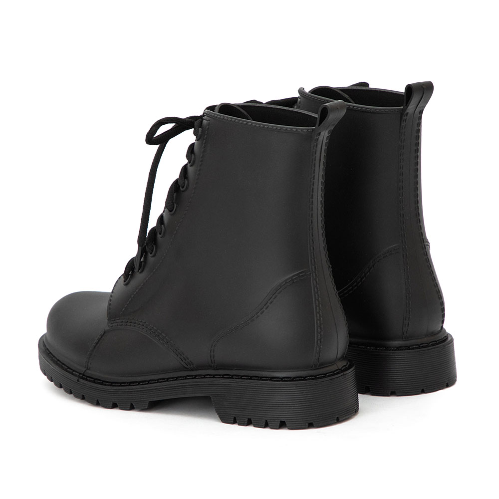 【機能鞋墊】綁帶造型短筒馬丁雨靴 黑色