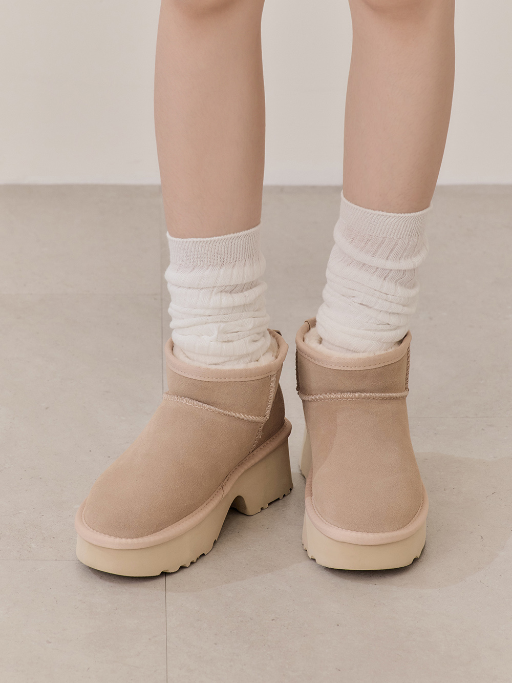 保暖神器厚底升級版真皮雪靴 沙色
