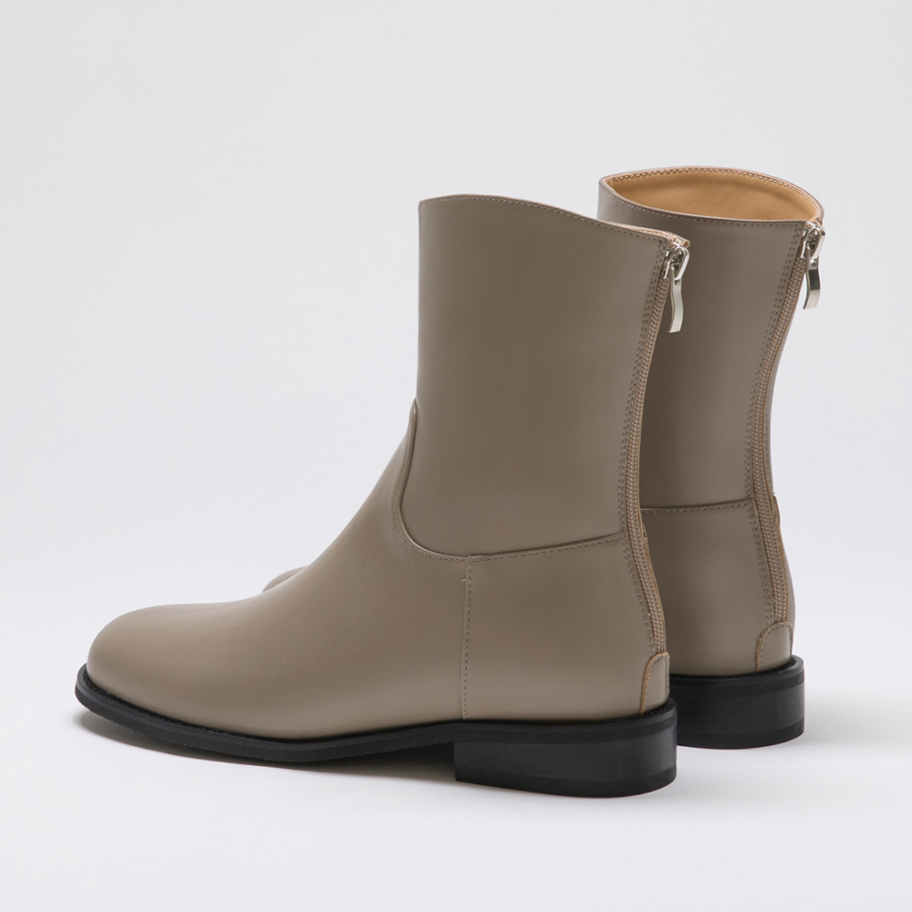 Plain Back Zipper Round Toe Boots Mocha grey