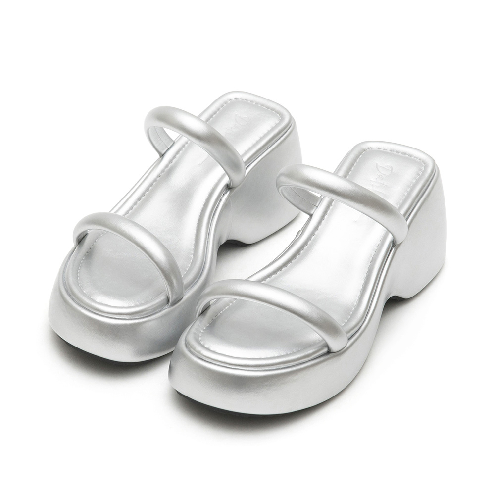 One-Strap Comfy Thick Sole Slide Sandals Silver