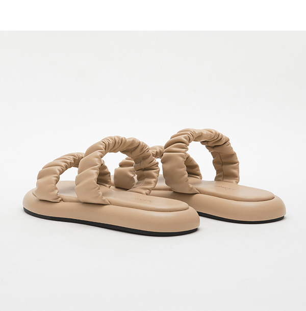 Dreamy Comfy Ruched Double Strap Sandals Beige