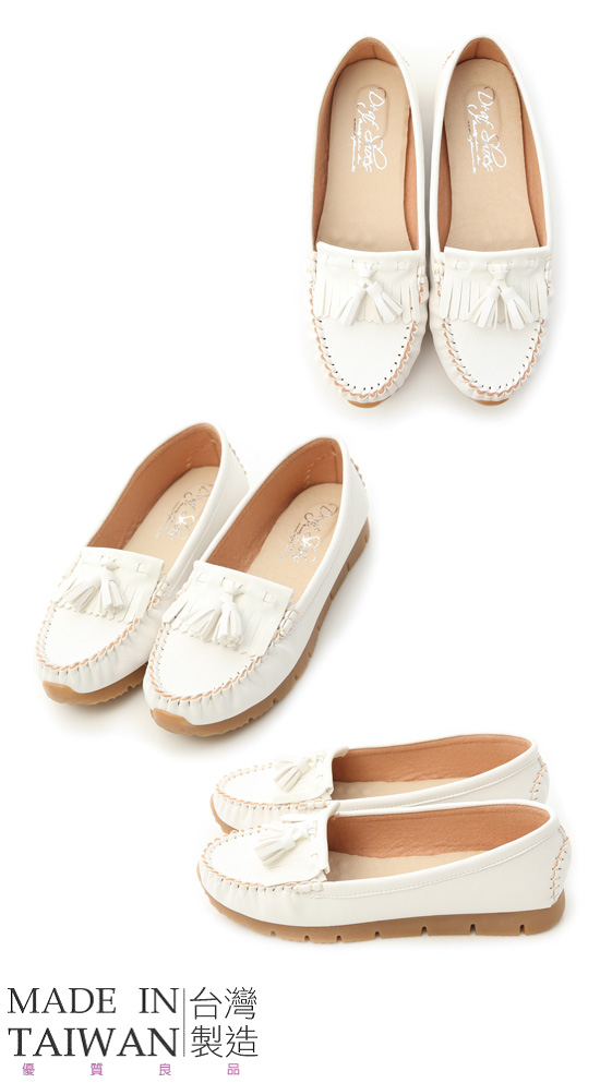 MIT Tassel and Fringe Detail Platform Moccasins White