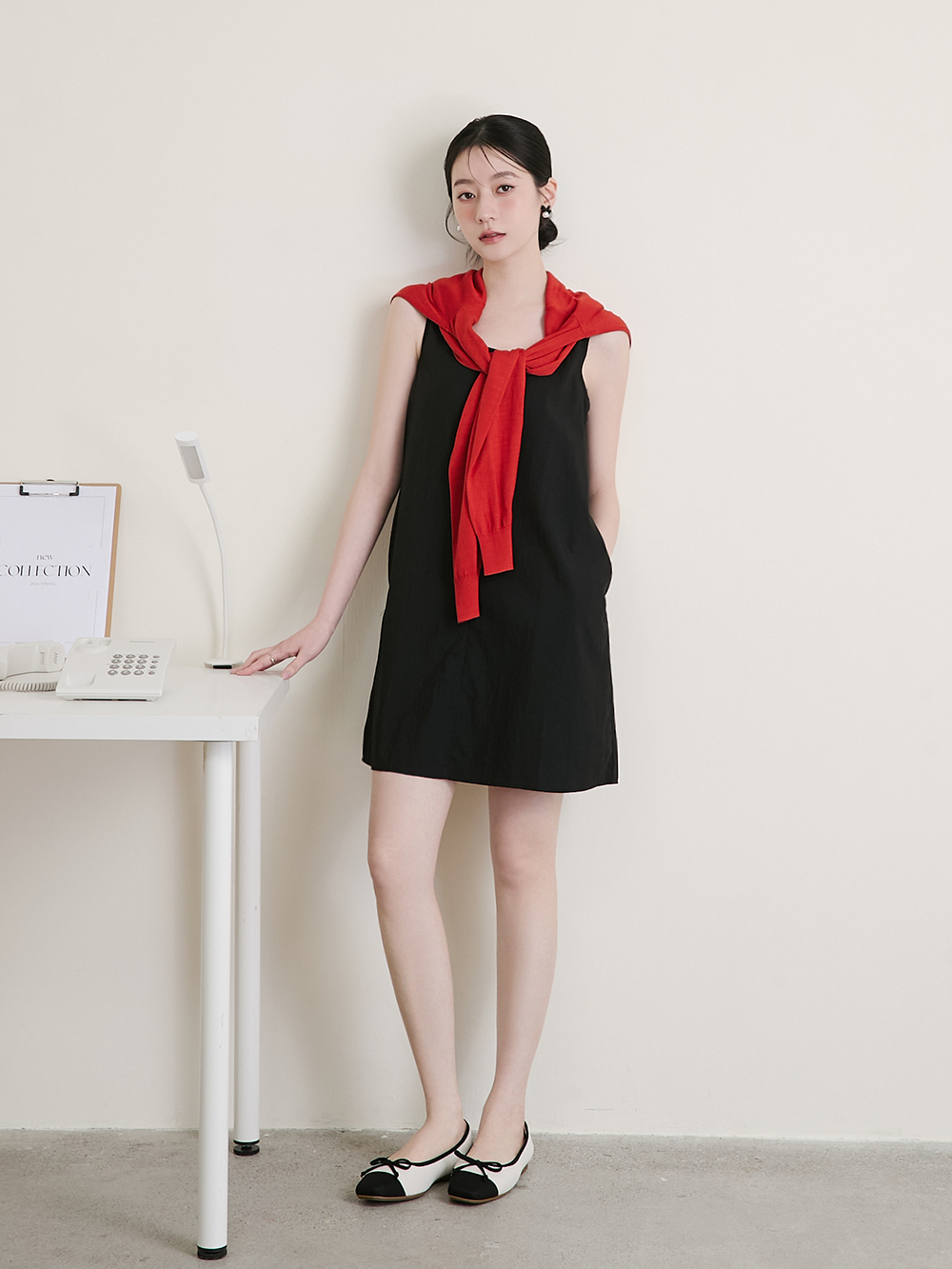 【3D零感雲織鞋】蝴蝶結方頭芭蕾鞋 黑x白