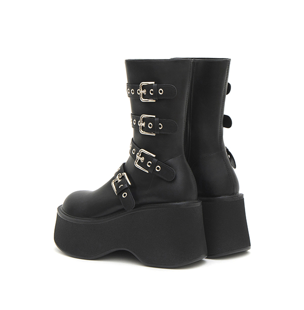 Multi-Buckle Platform Ankle Boots Black