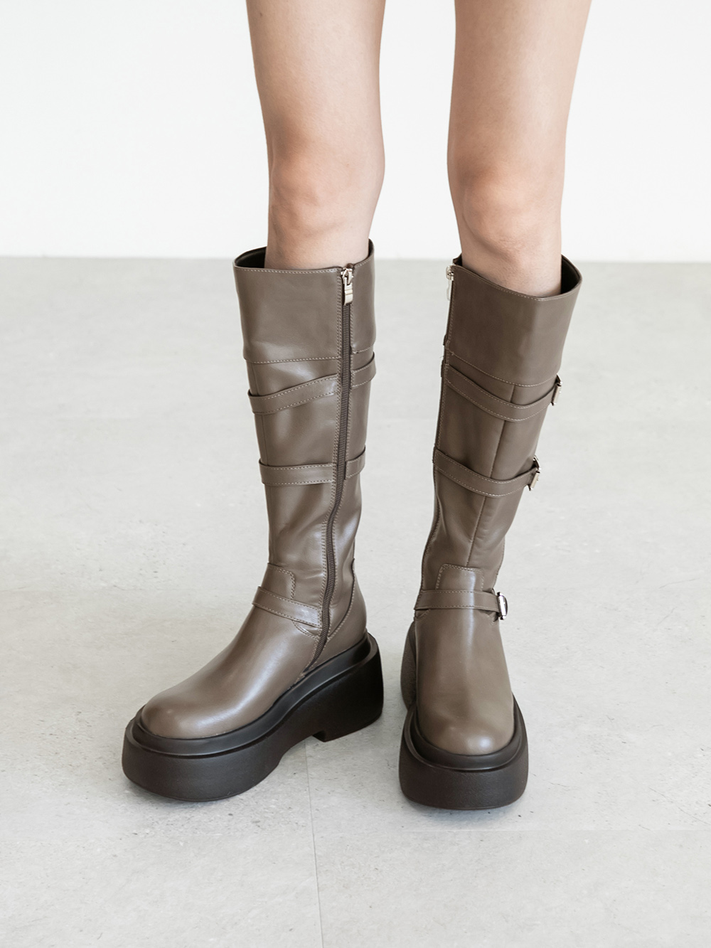 霸氣登場Plus級釦環加厚底釦環長靴 摩卡灰