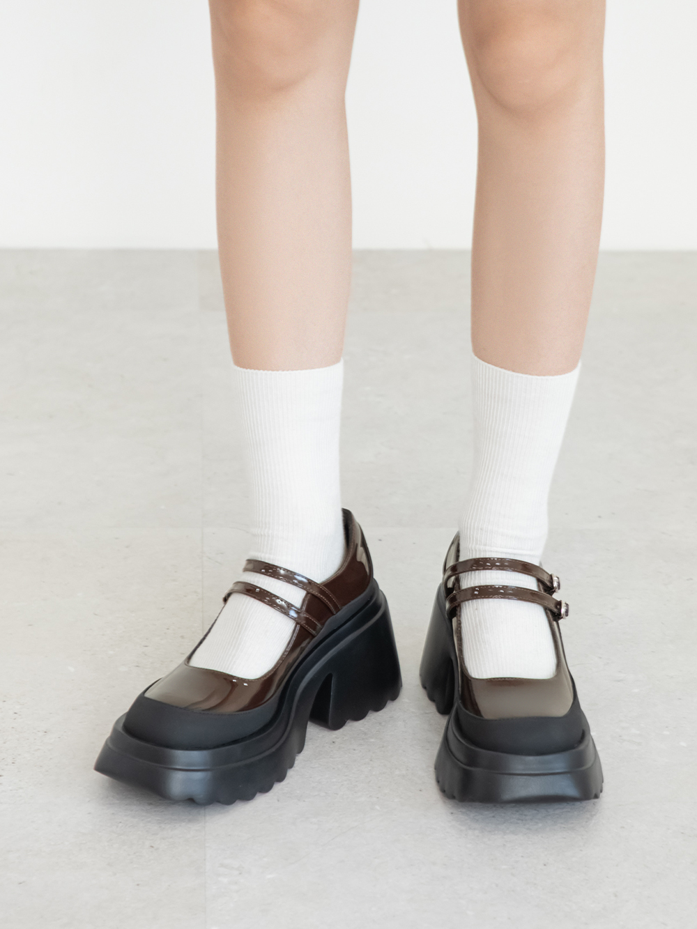 甜酷爆擊雙帶厚底瑪莉珍鞋 咖啡色