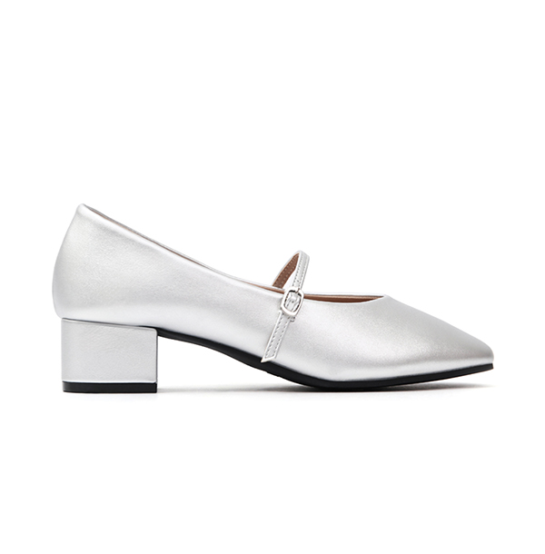 典雅少女V口低跟瑪莉珍鞋 銀