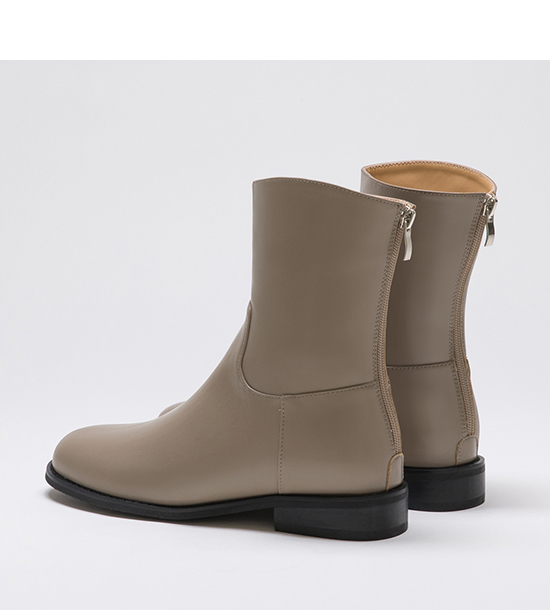 Plain Back Zipper Round Toe Boots Mocha grey