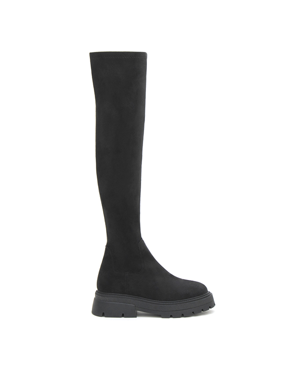 Slimming Solid Over-The-Knee Boots Textured black