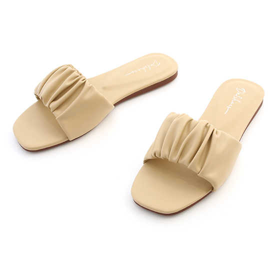 Flat Ruched Slides Yellow