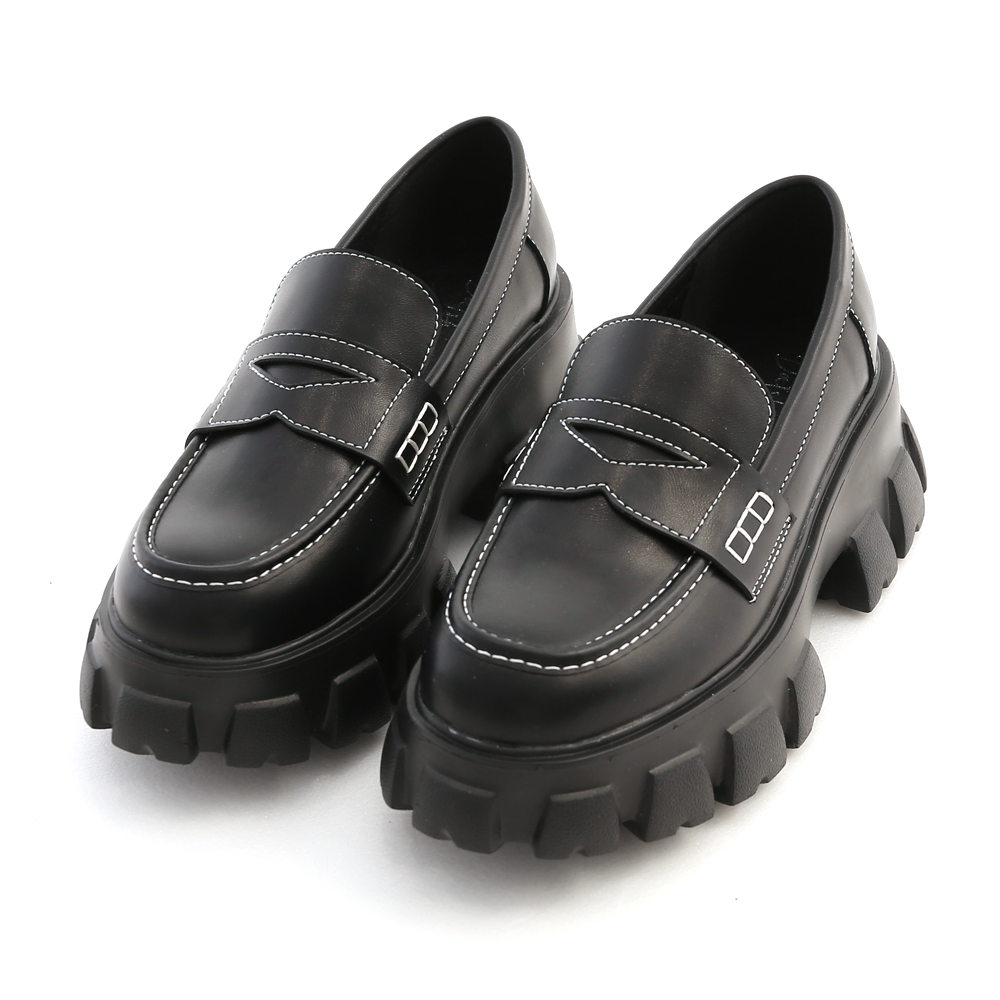 Contrast Stitched Chunky Loafers Black