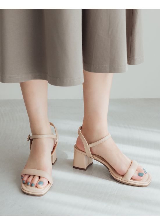 Single Strap Cushioned High-Heel Sandals Almond