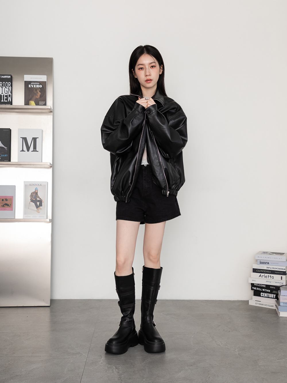 霸氣登場Plus級釦環加厚底釦環長靴 時尚黑