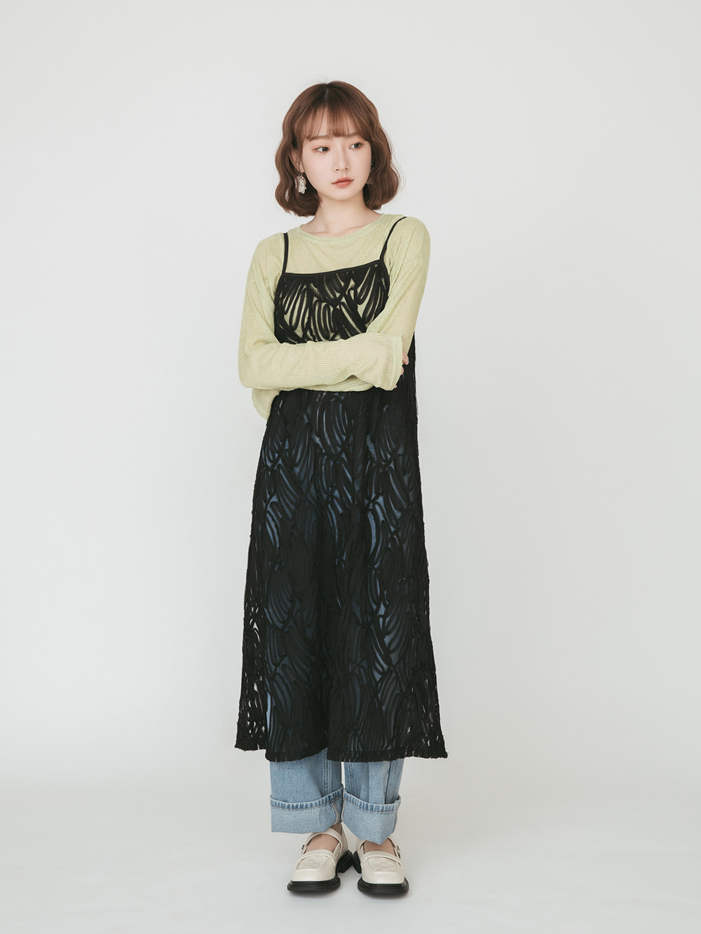 棋盤格編織樂福瑪莉珍鞋 米白