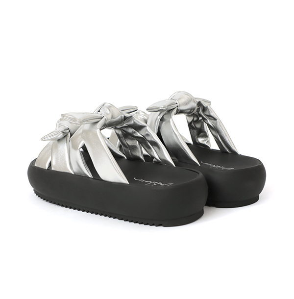 可愛雙蝴蝶結胖胖底氣墊拖鞋 銀