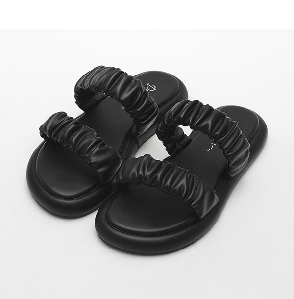 Dreamy Comfy Ruched Double Strap Sandals Black
