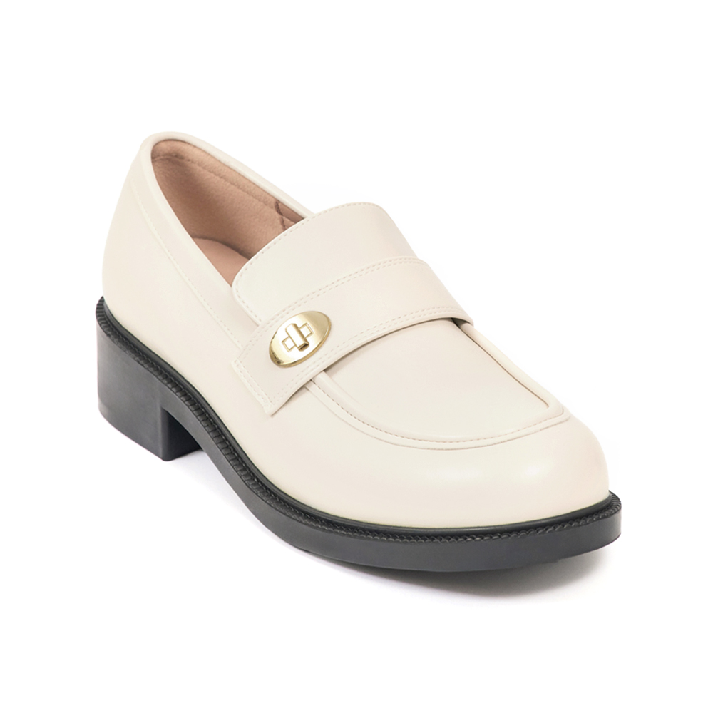 Gold Buckle Round-Toe Loafers Vanilla