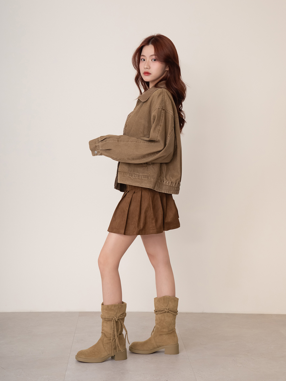 沙漠游牧風流蘇V口西部短靴 杏色