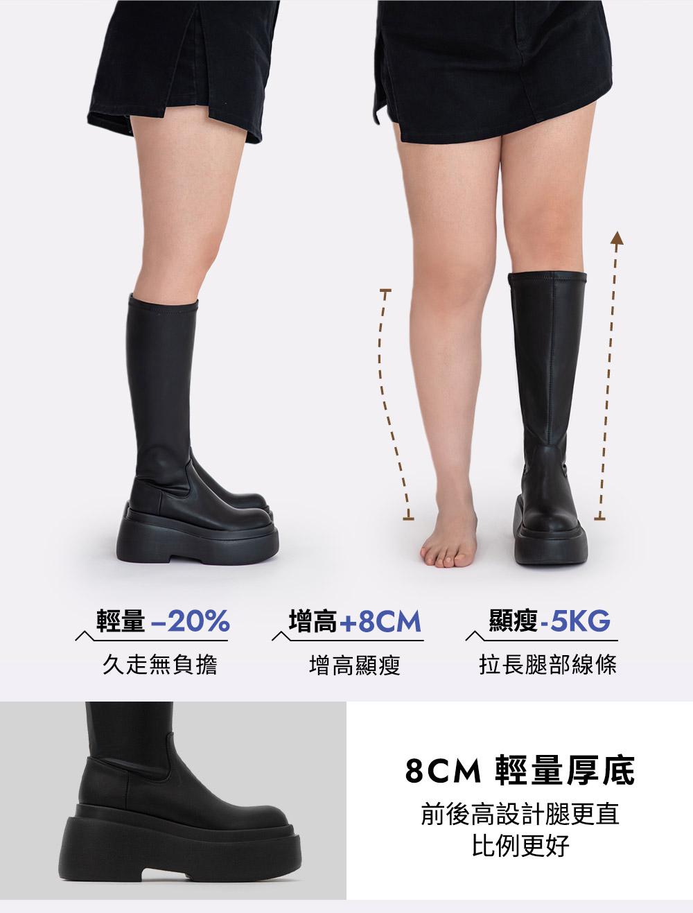 【加寬筒圍】時髦大長腿加厚底長靴 黑色