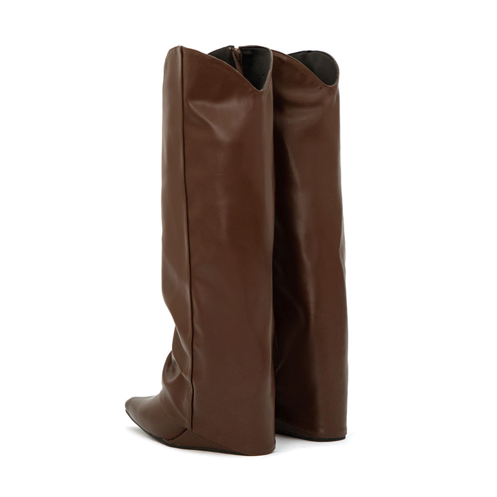 時髦超模V口隱形增高褲管長靴 咖啡色