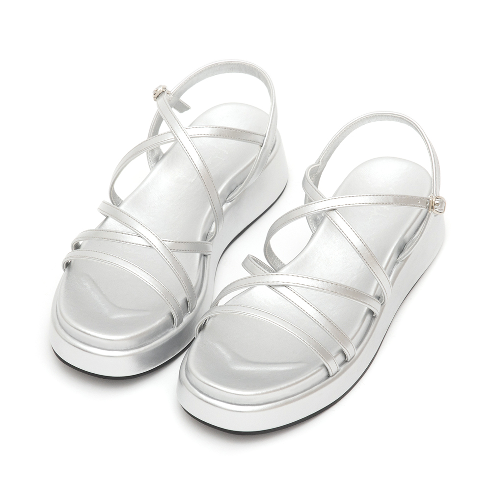 Cross-Strap Thick Sole Sandals Silver