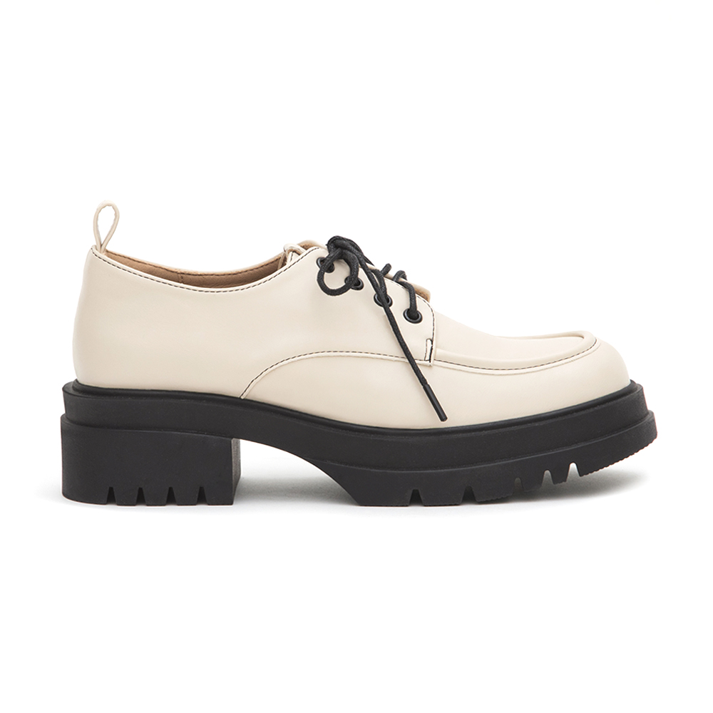 Platform Lace-Up Derby Shoes Beige