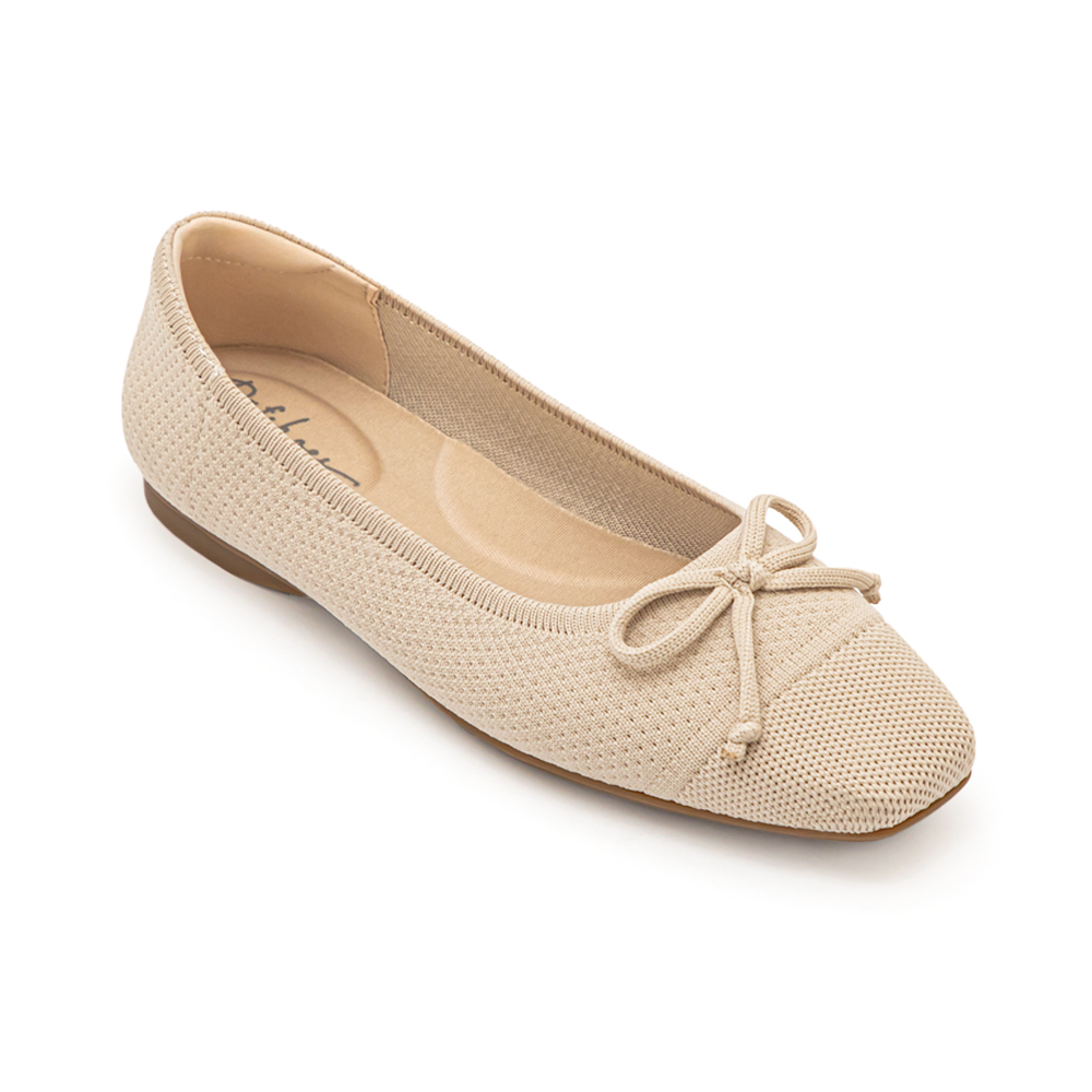 【3D零感雲織鞋】蝴蝶結方頭芭蕾鞋 密茶杏