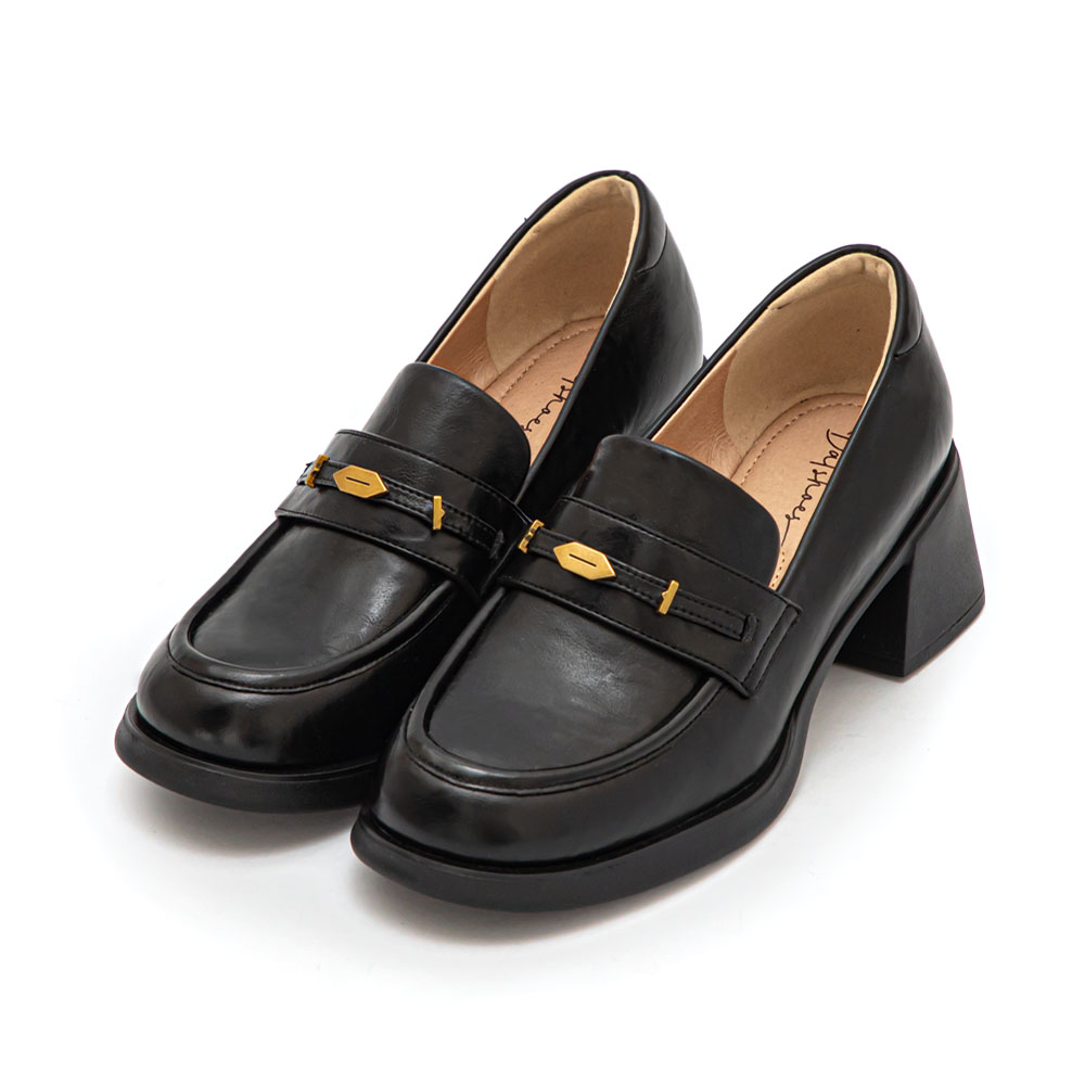 【真皮系列】親膚空氣棉小金葉樂福鞋 黑色