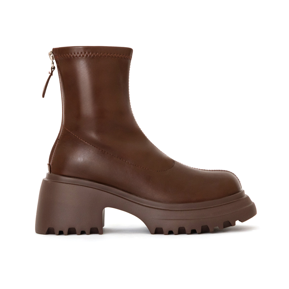 瘦腿密碼輕量厚底瘦瘦短靴 咖啡色