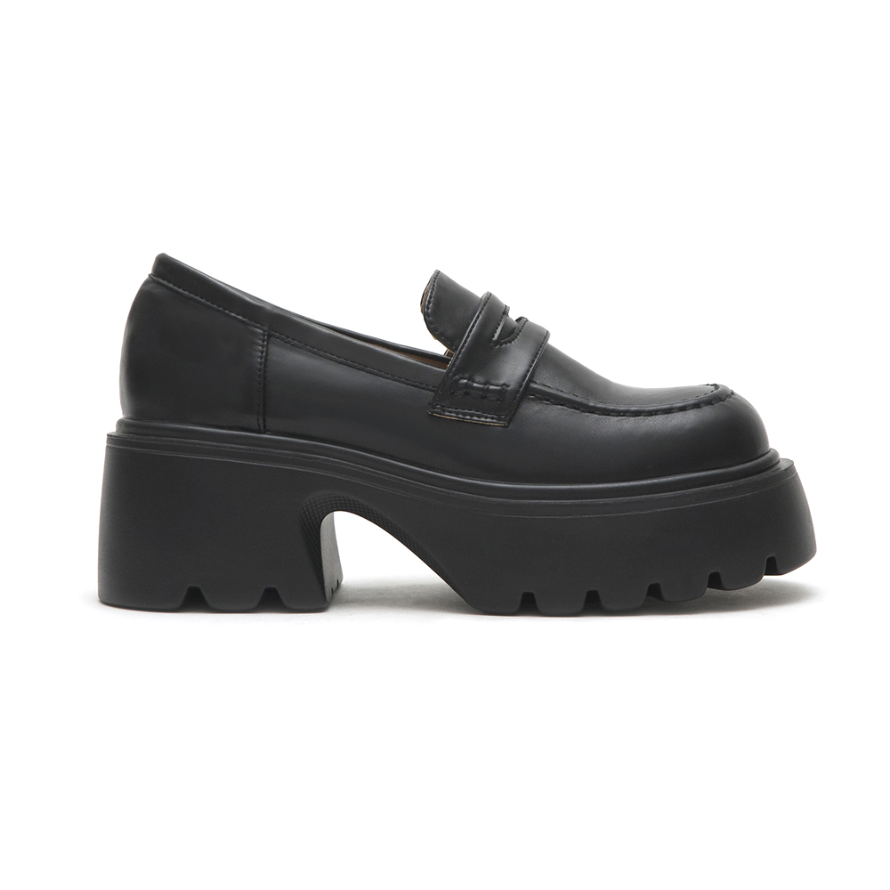 Color-Block Stitch Thick Sole Loafers Black