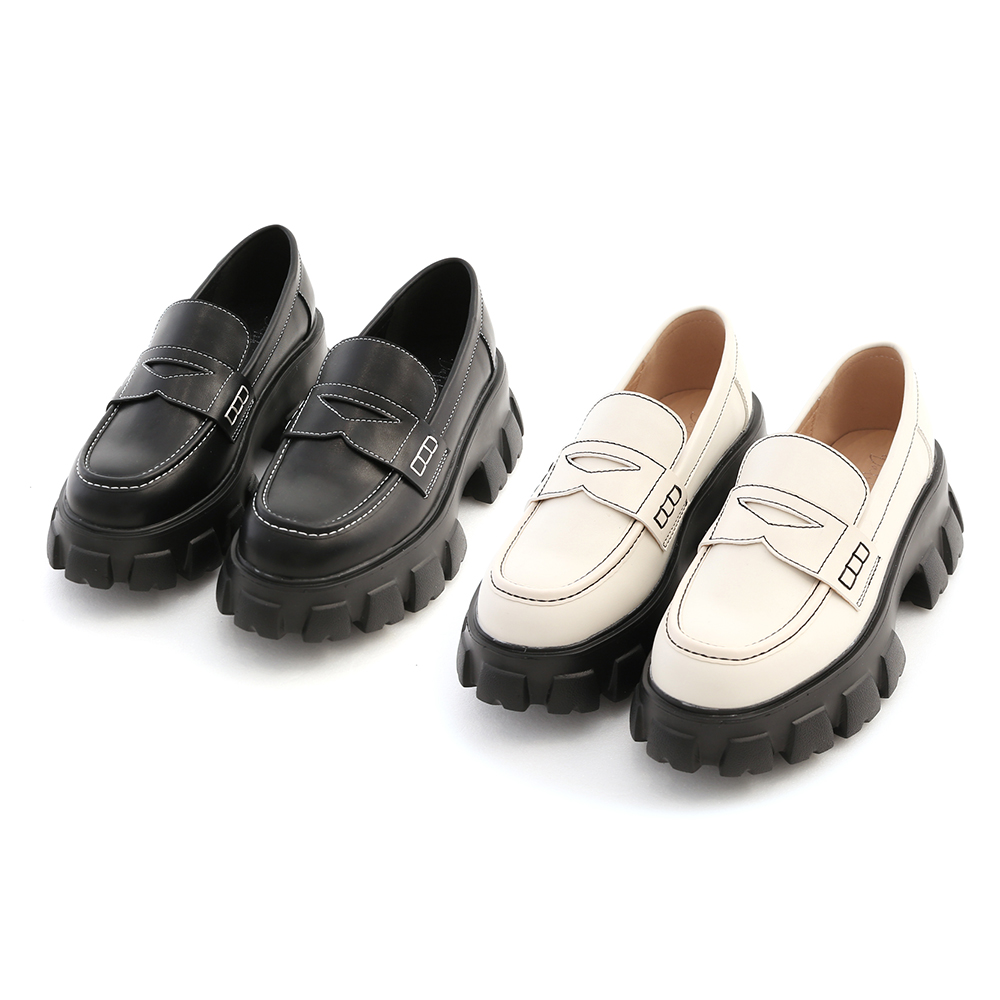 Contrast Stitched Chunky Loafers Cream