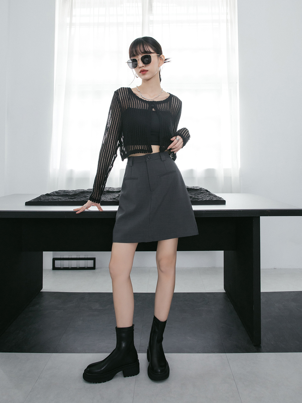 心動瞬間．加厚鬆糕底瘦瘦短靴 時尚黑