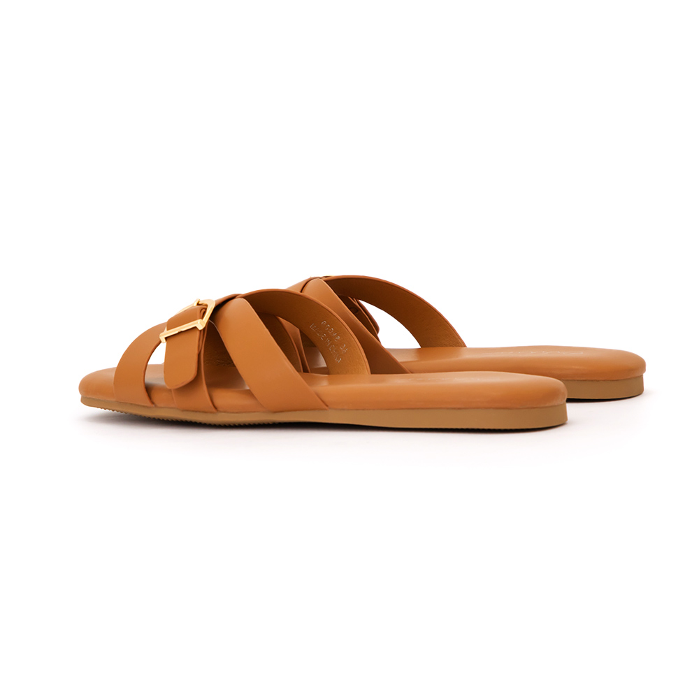 陽光海岸D型釦環平底拖鞋 棕