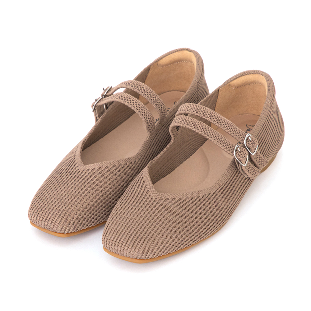 【3D零感雲織鞋】雙帶方頭瑪莉珍鞋 摩卡色