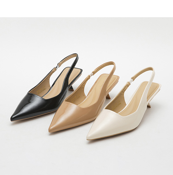 Elegant Pointed Toe Patent Mid-Heel Slingbacks 奶茶