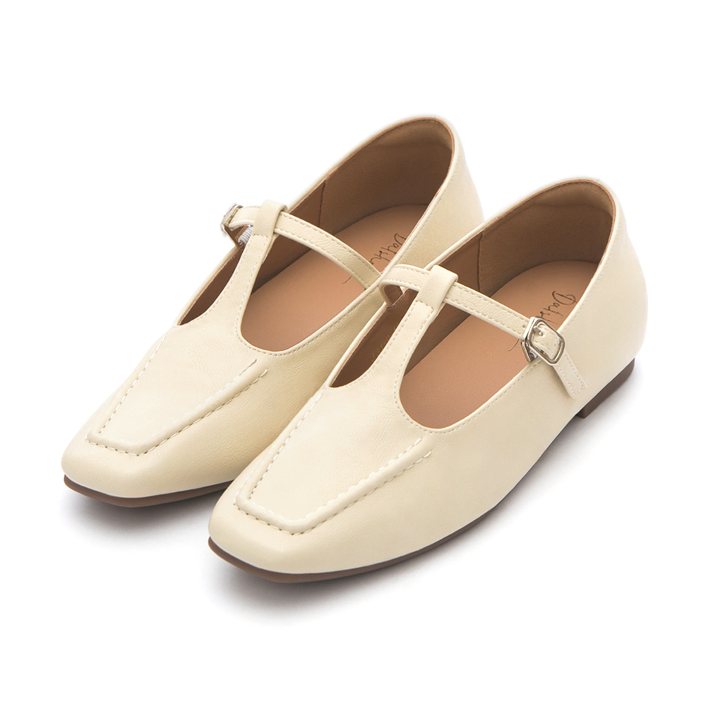 T-Strap Flat Mary Jane Shoes White