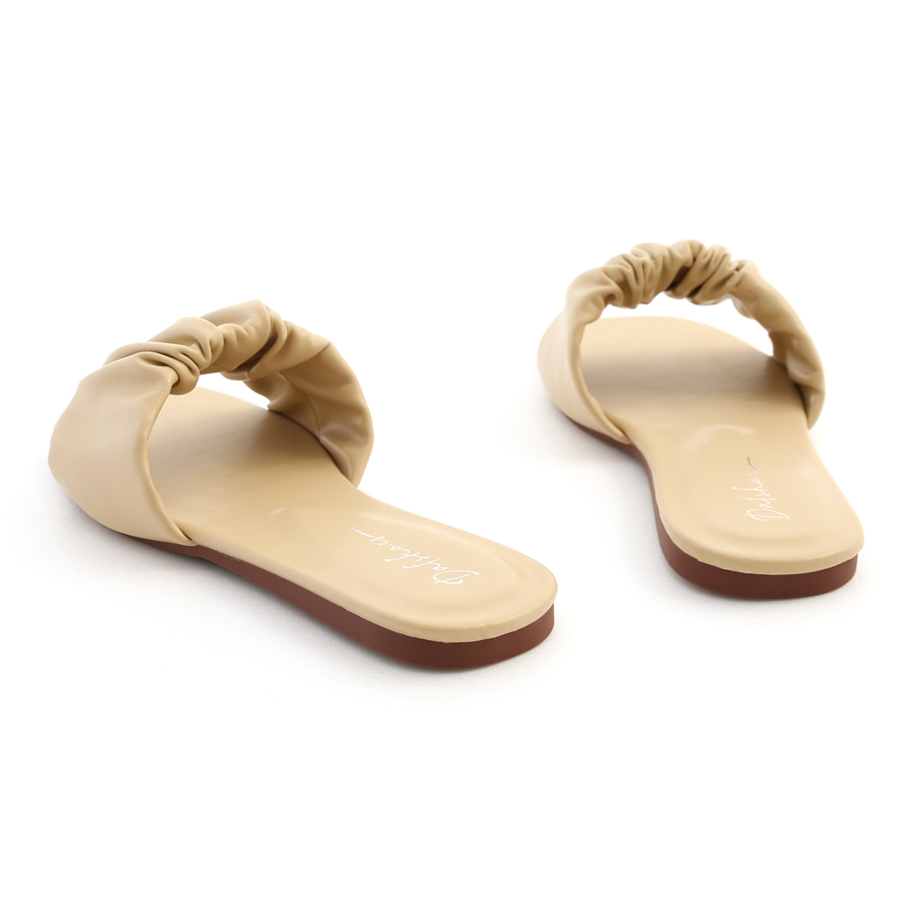 Flat Ruched Slides Yellow