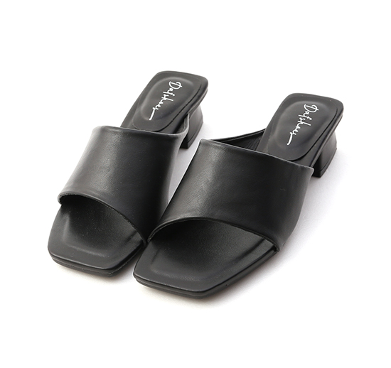 Irregular Strap Square Toe Low Heel Sandals Black