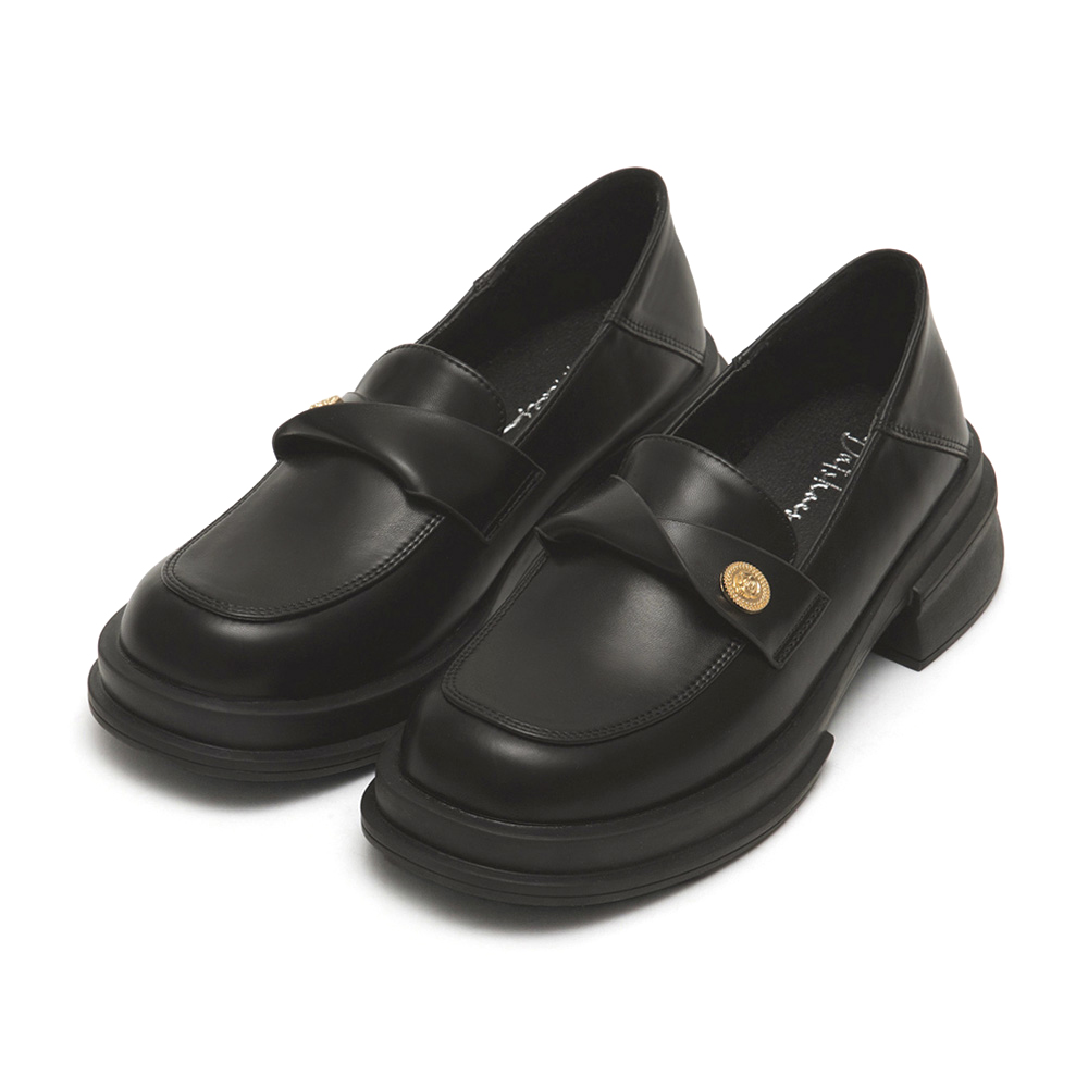 低調貴族．小錢幣扭結方頭樂福鞋 時尚黑