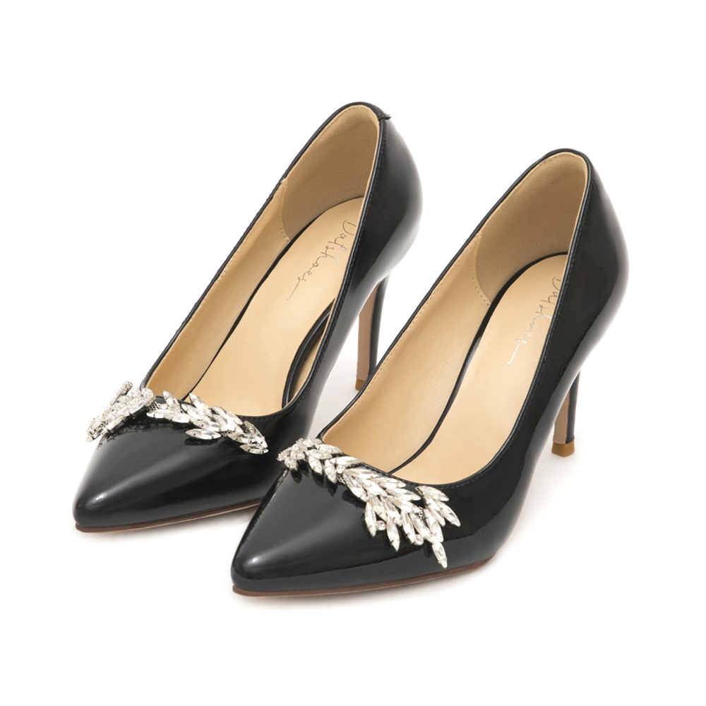 Glamour Gem-Embellished Patent Leather 8cm Heels Black