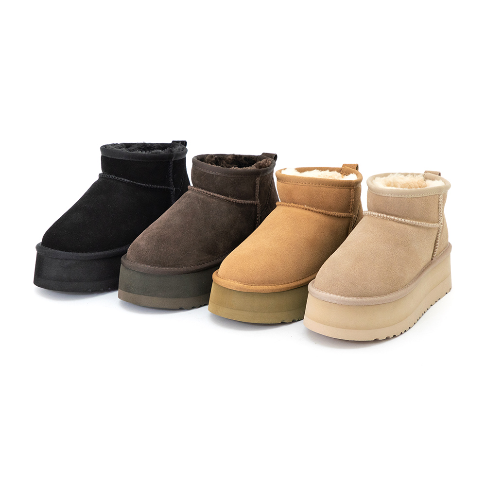 冬戀5cm增高底真皮短筒雪靴 栗子色