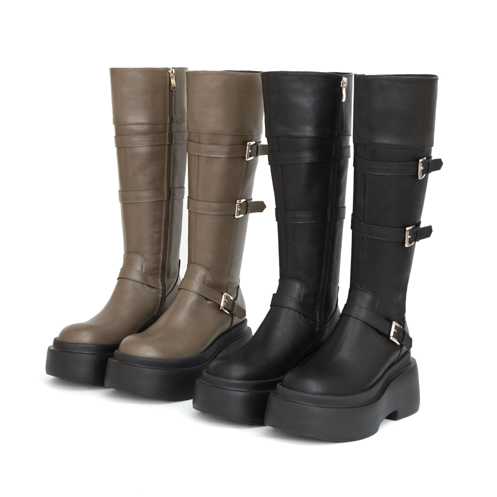 霸氣登場Plus級釦環加厚底釦環長靴 時尚黑