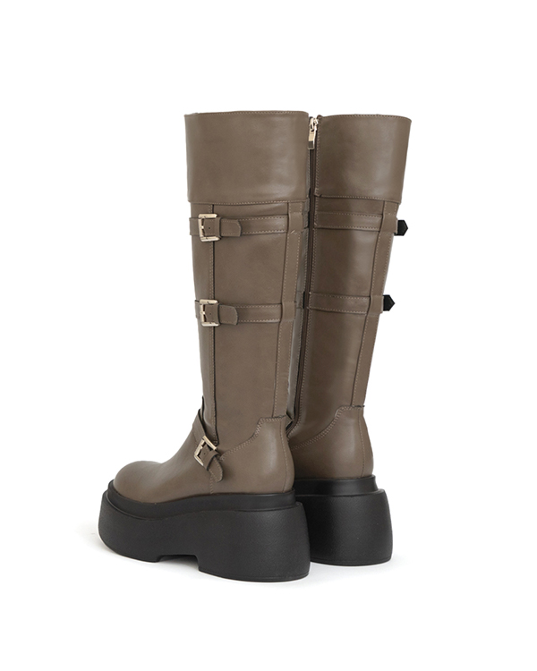 霸氣登場Plus級釦環加厚底釦環長靴 摩卡灰