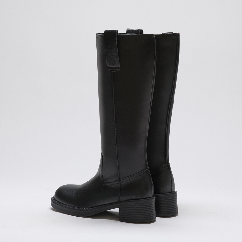 Square Toe Low-Heel Army Boots Black
