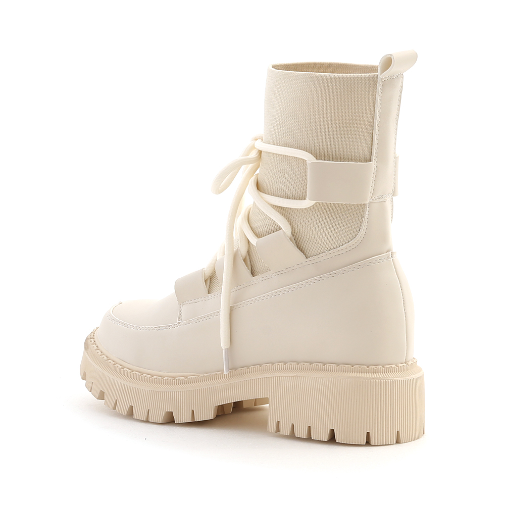 Lace-up Sock Boots Cream