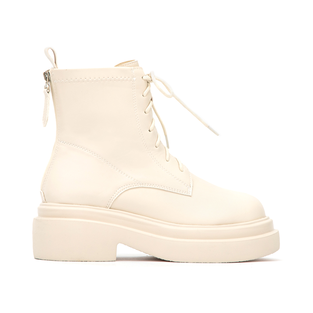 偶像學園輕量厚底綁帶短靴 米白色