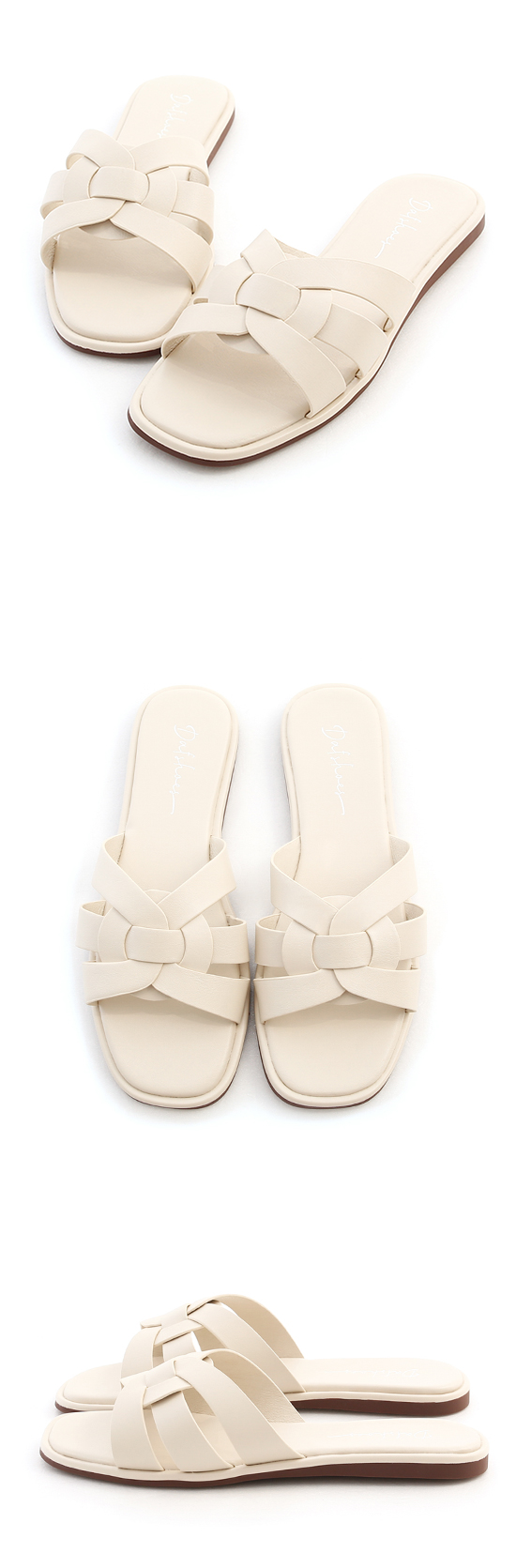 Woven Square Toe Flat Sandals French Vanilla White