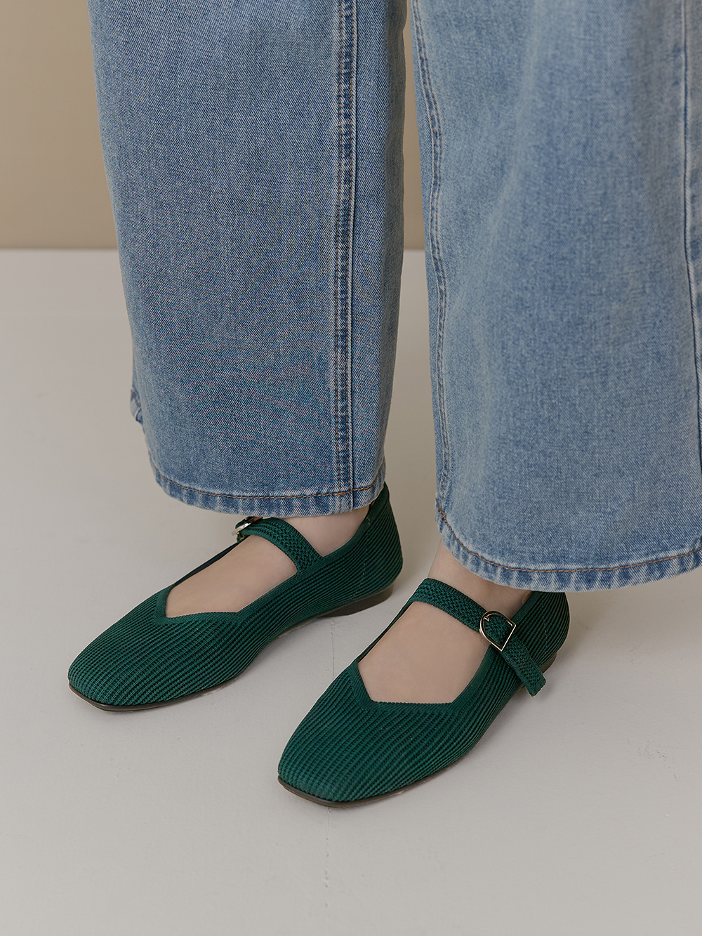 【3D零感雲織鞋】方頭瑪莉珍鞋 森林綠