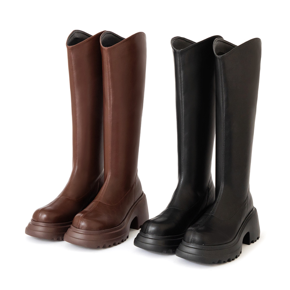 美圖V口輕量厚底瘦瘦長靴 時尚黑